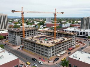 Construction of The Moreland affordable housing development underway at Moreland and Third streets in downtown Phoenix, Arizona.