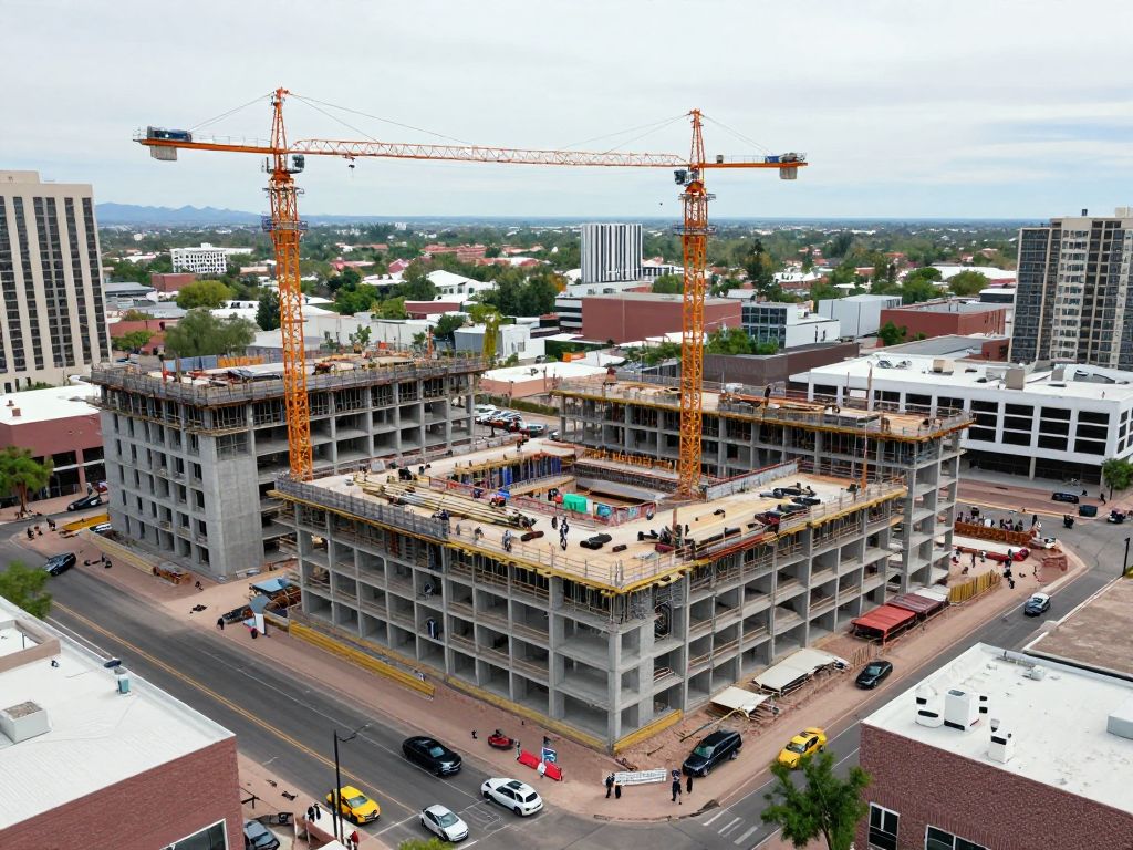 Construction of The Moreland affordable housing development underway at Moreland and Third streets in downtown Phoenix, Arizona.