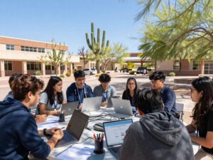 Students at the University of Arizona engaging in energy technology discussions.