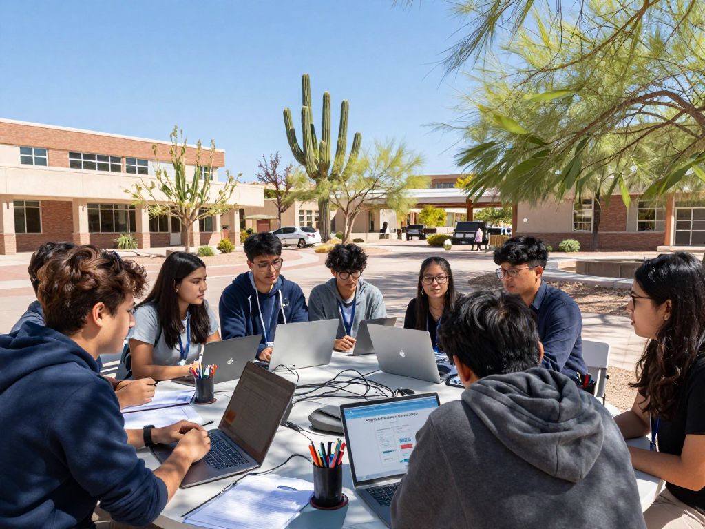 Students at the University of Arizona engaging in energy technology discussions.