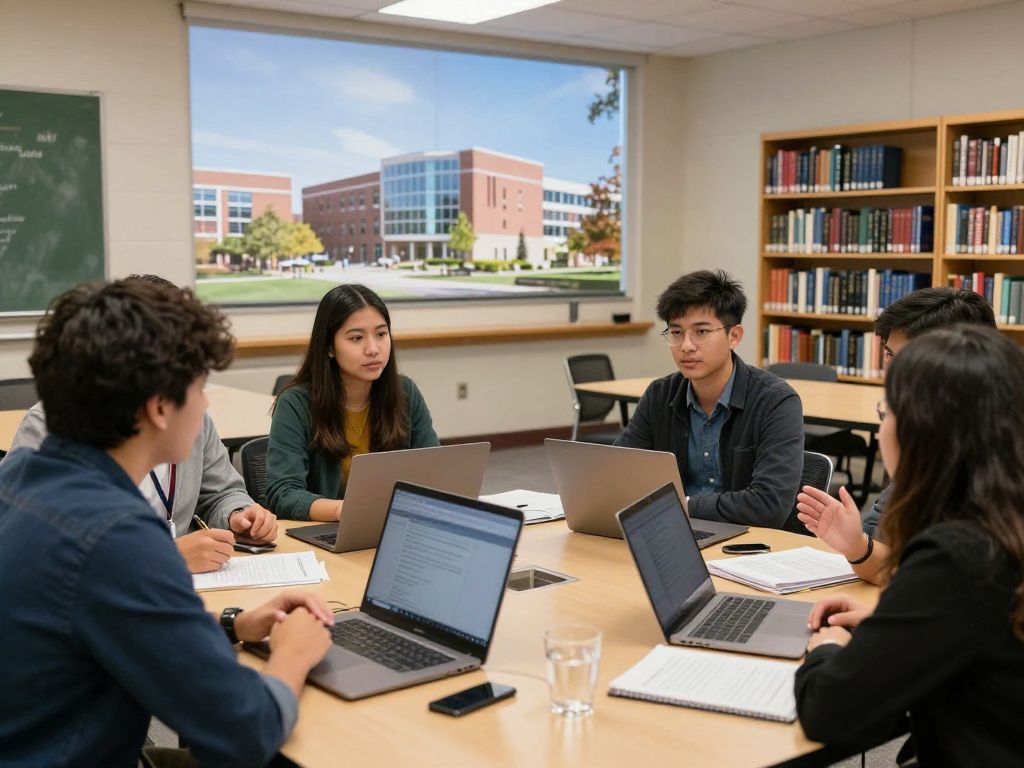 Students on the University of Arizona campus discussing ethics in education.