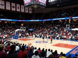 Crowd cheering at University of Arizona's College GameDay event