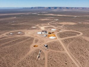 Aerial view of the Lucky Boy Uranium Project site in Arizona showcasing desert landscape.
