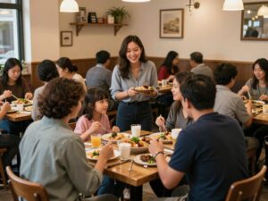 Customers enjoying meals at the reopened U.S. Egg restaurant in Tempe