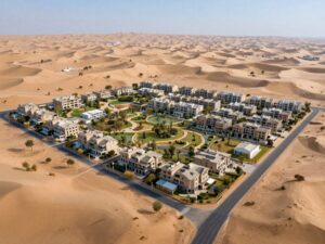 Illustration of a master-planned community in West Valley, Arizona with homes and parks.