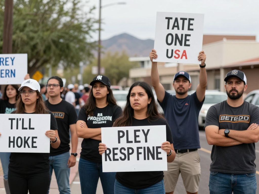 Diverse public reactions in Arizona to the US-Israel military offensive in Iran, showing protest and support.
