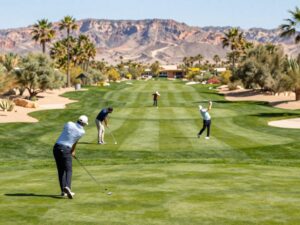 Golfers playing at the Cologuard Classic tournament on a sunny day.