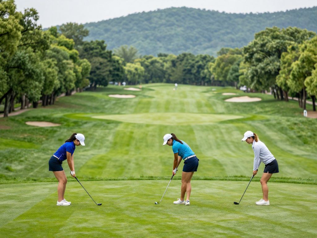 Women golfers competing in the Darius Rucker Intercollegiate tournament.