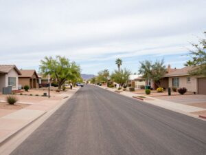 Residential street in Tucson, Arizona, where the Nancy Guthrie disappearance investigation is ongoing.