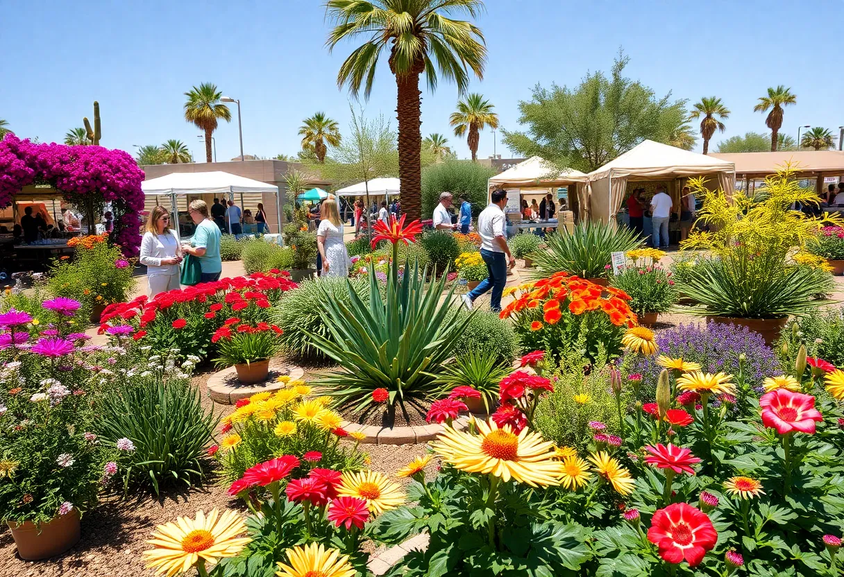 People enjoying garden events in Phoenix, Arizona, surrounded by flowers and plants.