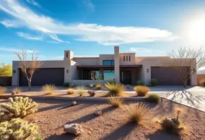 Modern house in Phoenix, Arizona with desert landscape