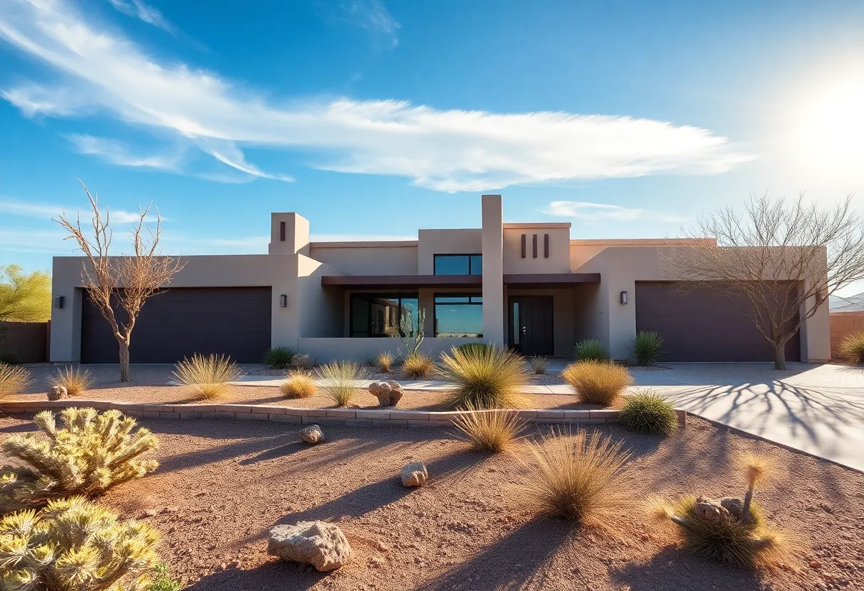 Modern house in Phoenix, Arizona with desert landscape