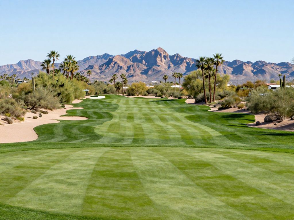 A panoramic shot of the PING ASU Invitational golf course with players teeing off.